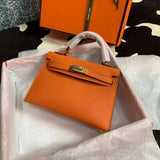 Hermes women's bag Top version New Women's Bag Minikellyll Kelly Bag Second Generation Epsom Leather Handmade Wax Line19cm