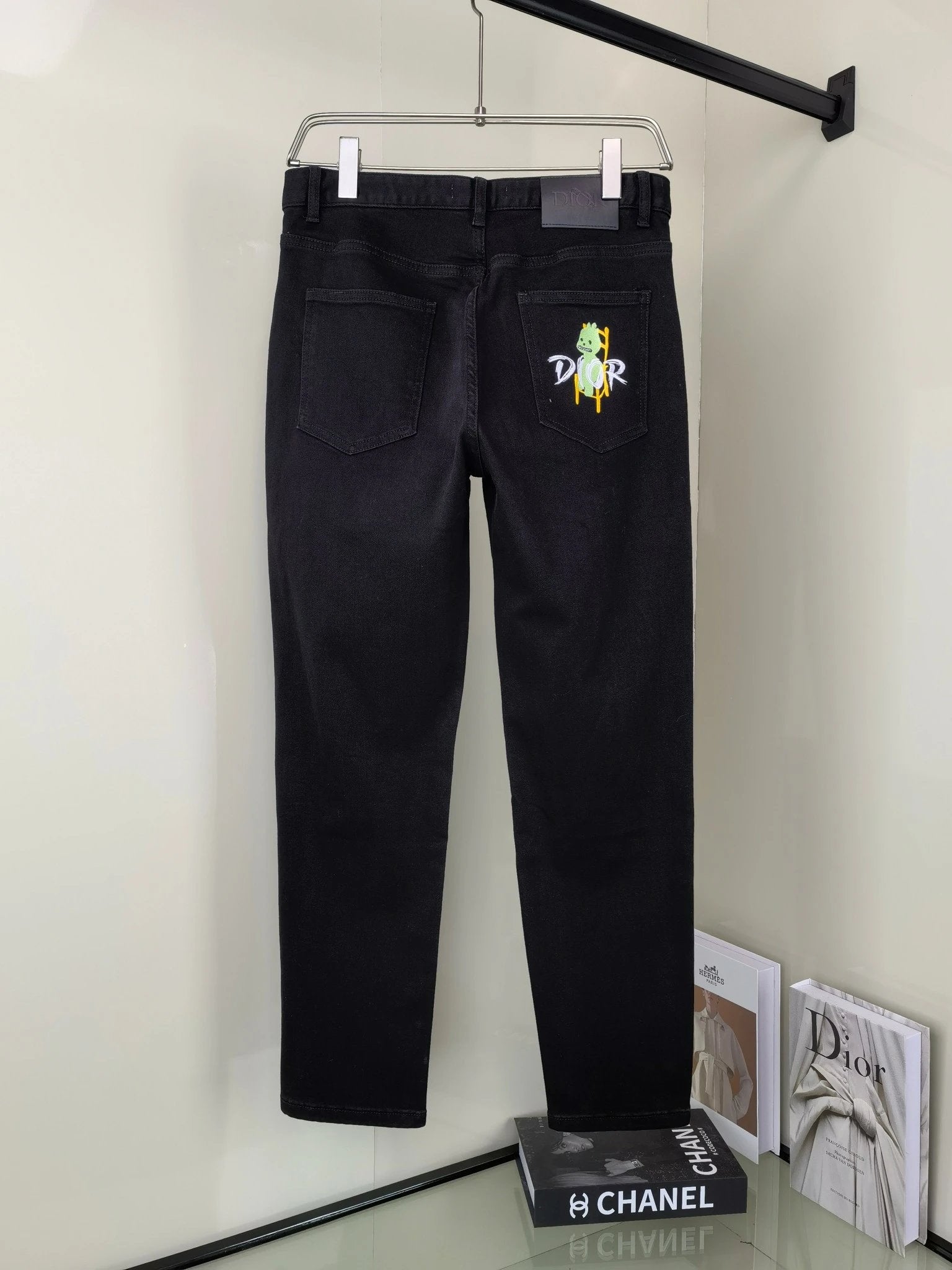 Dior Jeans Pocket Cartoon Letter Pattern Print logo25ss Spring Summer New Straight Slim Fit Jeans Unisex Loose Fit Long Pants