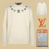 Louis Vuitton LV Hoodie Gray and white print logo Round Neck Sweatshirt Jacket Pullover Long Sleeve OS Unisex Loose Fit Base Shirt Top Sports Casual