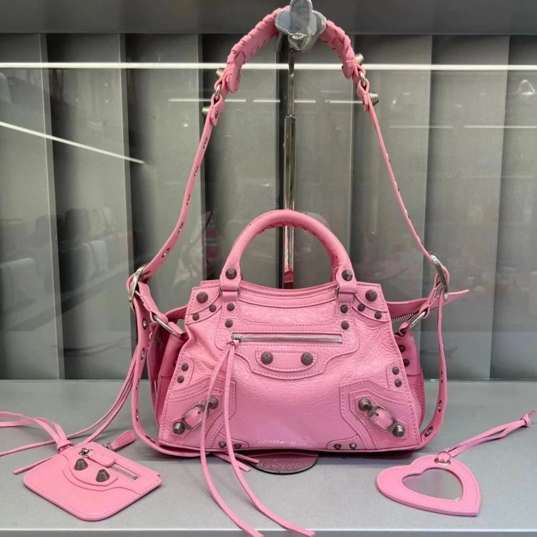 Balenciaga Bag Top version 【High Version Surrogate Shopping】2022New Latest Neocagole Motorcycle Bag Oil Wax Leather Genuine Leather Bag Backpack Shoulder Bag Crossbody Bag Rivet Diamond Motorcycle Bag Handbag Tote Bag