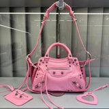 Balenciaga Bag Top version 【High Version Surrogate Shopping】2022New Latest Neocagole Motorcycle Bag Oil Wax Leather Genuine Leather Bag Backpack Shoulder Bag Crossbody Bag Rivet Diamond Motorcycle Bag Handbag Tote Bag