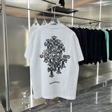 Chrome Hearts T-shirt Embroidery logo Horseshoe Flower Round Neck Short Sleeve Pure Cotton Unisex T Shirt Bottoming Shirt OS Loose Fit T-Shirt