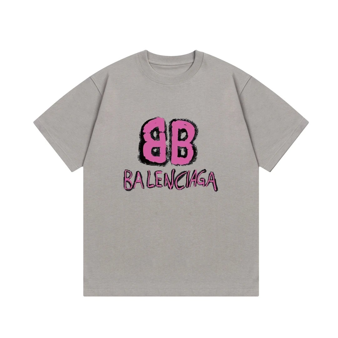 Balenciaga T-shirt Double B Doodle Letter Print Logo Logo Crew Neck Short Sleeve25ss New Pure Cotton Unisex Style T T-shirt OS Loose Fit Base Shirt Top Half Sleeve T-Shirt