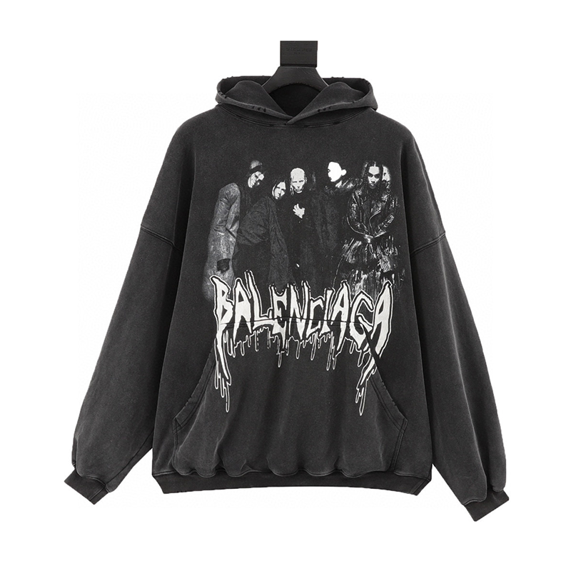 Balenciaga Hoodie Band Printed Washed Destroyed Hooded Sweater for Men and Women