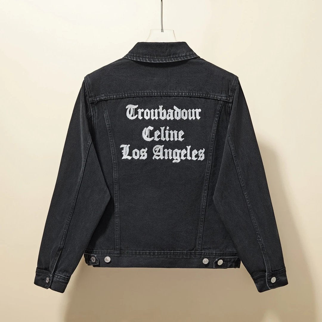 Celine Jackets Embroidered Letter Denim Jacket for Men and Women, Unisex, New Autumn Winter Sports Casual Loose Fit Versatile