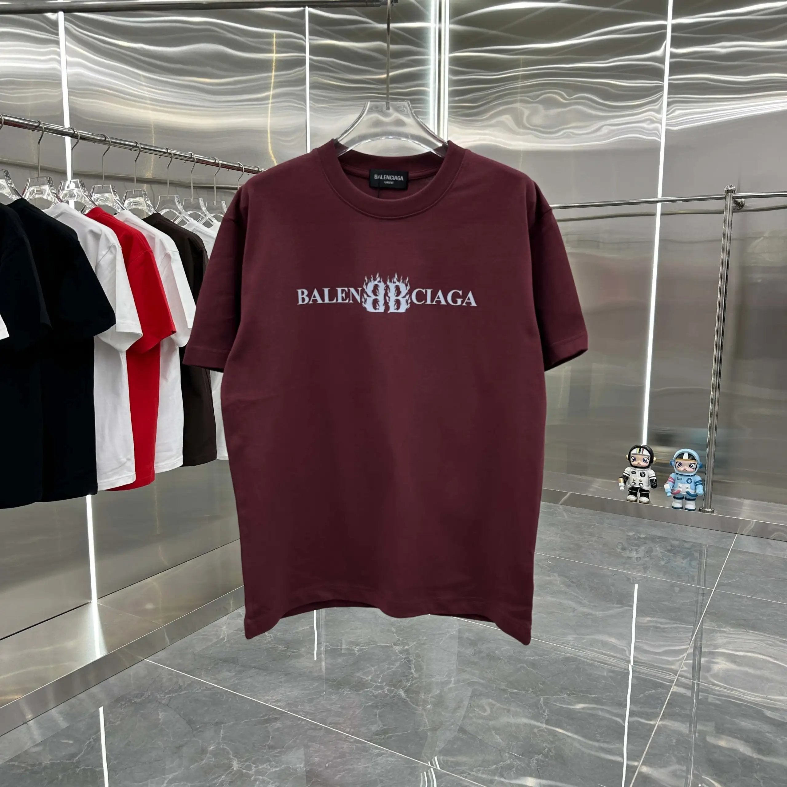 Balenciaga T-shirt Double-breasted B Personalized Printing logo round Neck Short Sleeve25ss New Pure Cotton Unisex Style T T-shirt OS Loose Fit Base Shirt Short Sleeve Top T-Shirt