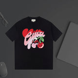 Gucci T-shirt Chest Cherry Letter Print logo round Neck Short Sleeve25ss New Pure Cotton Unisex Style T Casual T-Shirt Base Layer Shirt OS Loose Fit Half Sleeve Top Plus Size