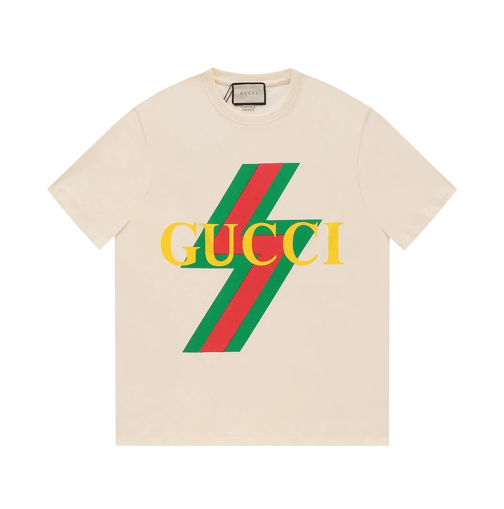 Gucci T-shirt Lightning Letters Logo Printed round Neck Short Sleeve25ss New Pure Cotton Unisex Style T T-shirt OS Loose Fit Base Shirt Top Half Sleeve T-Shirt