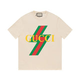 Gucci T-shirt Lightning Letters Logo Printed round Neck Short Sleeve25ss New Pure Cotton Unisex Style T T-shirt OS Loose Fit Base Shirt Top Half Sleeve T-Shirt