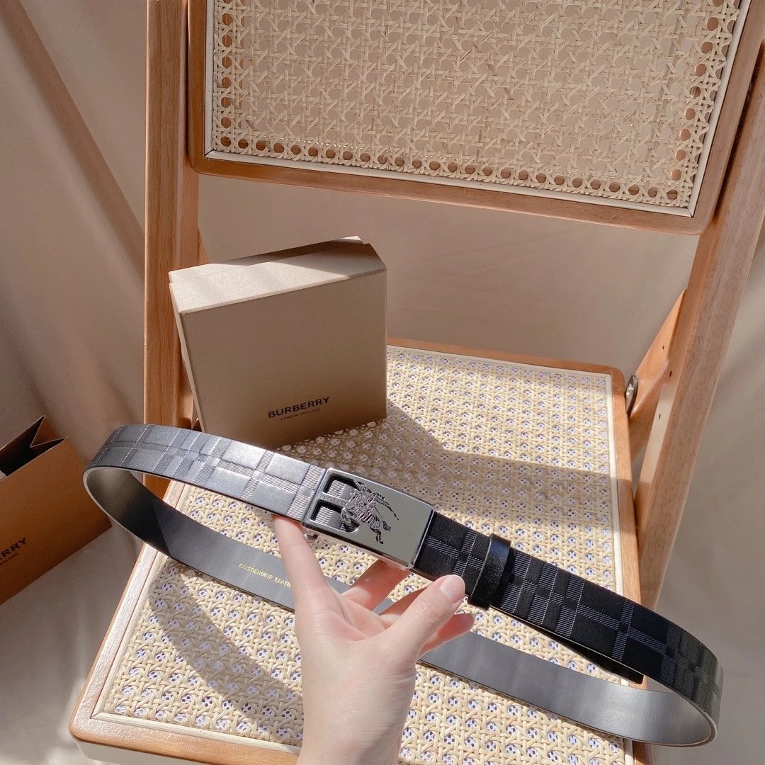 Burberry Belt Top version 【Original Custom】Original New Men's Leather Belt Width3.5cm Double-Sided Imported First Layer Calfskin Full Grain Leather Genuine Goods Quality Original Automatic Buckle Counter Full Set Gift Box Packaging B Home Belt