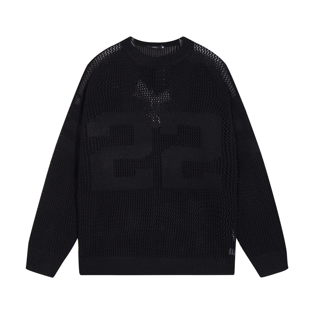 Amiri Sweater 2024Autumn and Winter New Hollow Jacquard Letter Pattern Knitted Sweater Men and Women Same Style