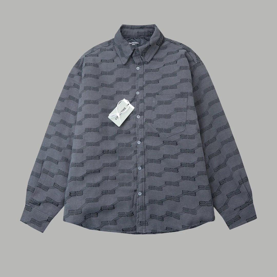 Balenciaga Shirt Double B Lock Buckle Jacquard Lapel Shirt Cotton Jacket Casual Loose Versatile Long Sleeve Shirt Coat Unisex24ss Autumn and Winter New Products