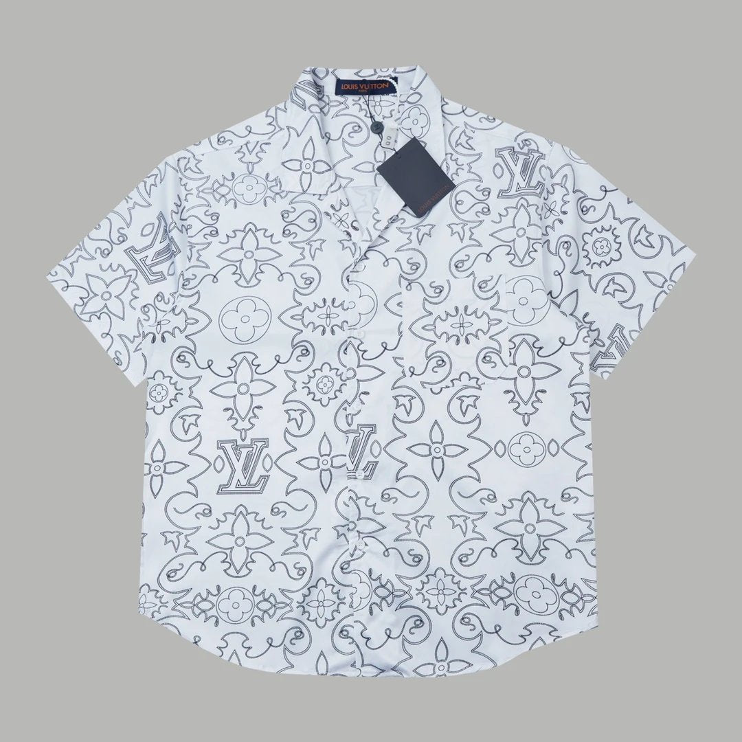 Louis Vuitton LV Shirt Allover Old Flower Print logo Saga Turn-down Collar Short Sleeve Shirt Versatile Casual Business Unisex Slim Fit Jacket