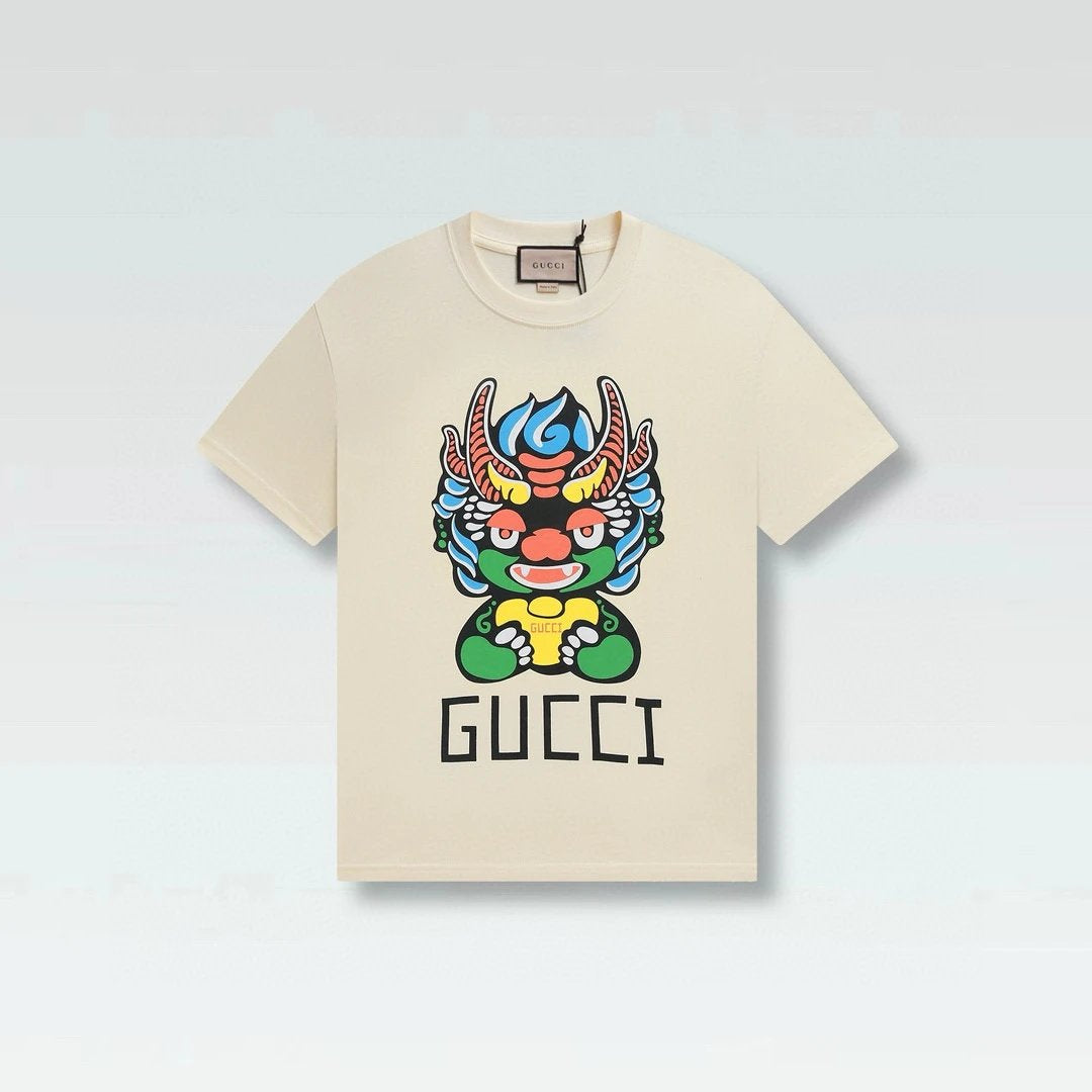 Gucci T-shirt Cartoon Kirin Print on the Chest logo round Neck Short Sleeve25ss New Pure Cotton Unisex Style T Casual T-Shirt Base Layer Shirt OS Loose Fit Half Sleeve Top Plus Size
