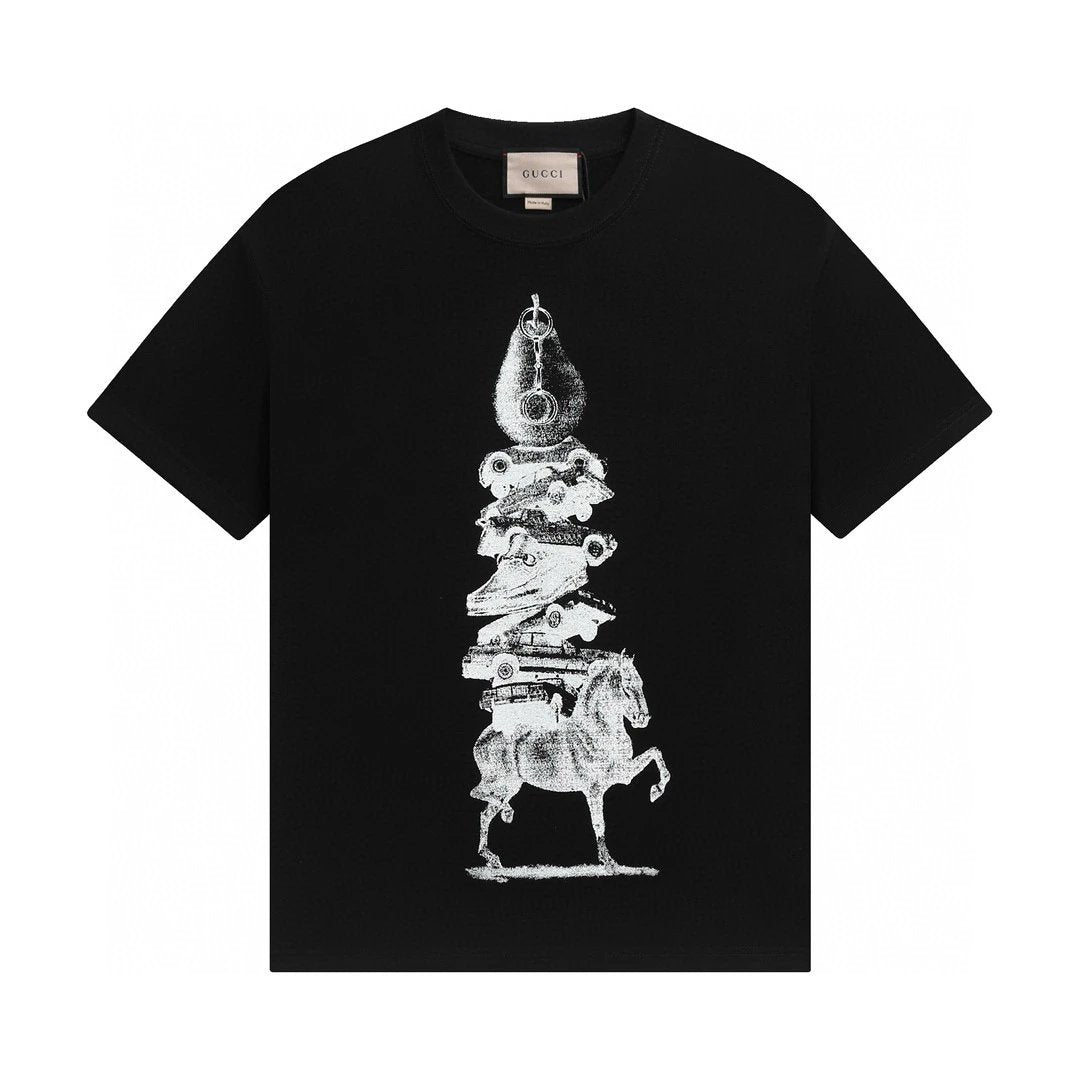 Gucci T-shirt Chest Artistic Pattern Print logo round Neck Short Sleeve25ss New pure cotton T Unisex T-Shirt OS Loose Fit Base Shirt Top Half Sleeve T-Shirt