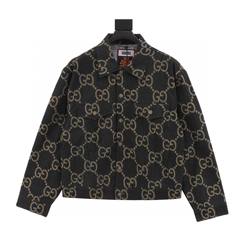 Gucci Jackets Classic Pineapple Label Jacquard Denim Coat for Men and Women