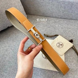 Hermes Belt Top version 【New products in stock】Leather Belt Men's Leather3.2mm Fashion H Buckle Double-Sided Casual Belt Men's and Women's Belt