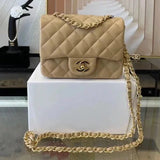 Chanel Women's Bag Top version Original Leather Surrogate Shopping Version New Bag Ch@ne1CF Fat Fang1115mini17cm Caviar Ball Grain Cowhide CF Sheepskin Mini Small Sized Flap Bag Shoulder Crossbody Chain Bag Lambskin Original Leather