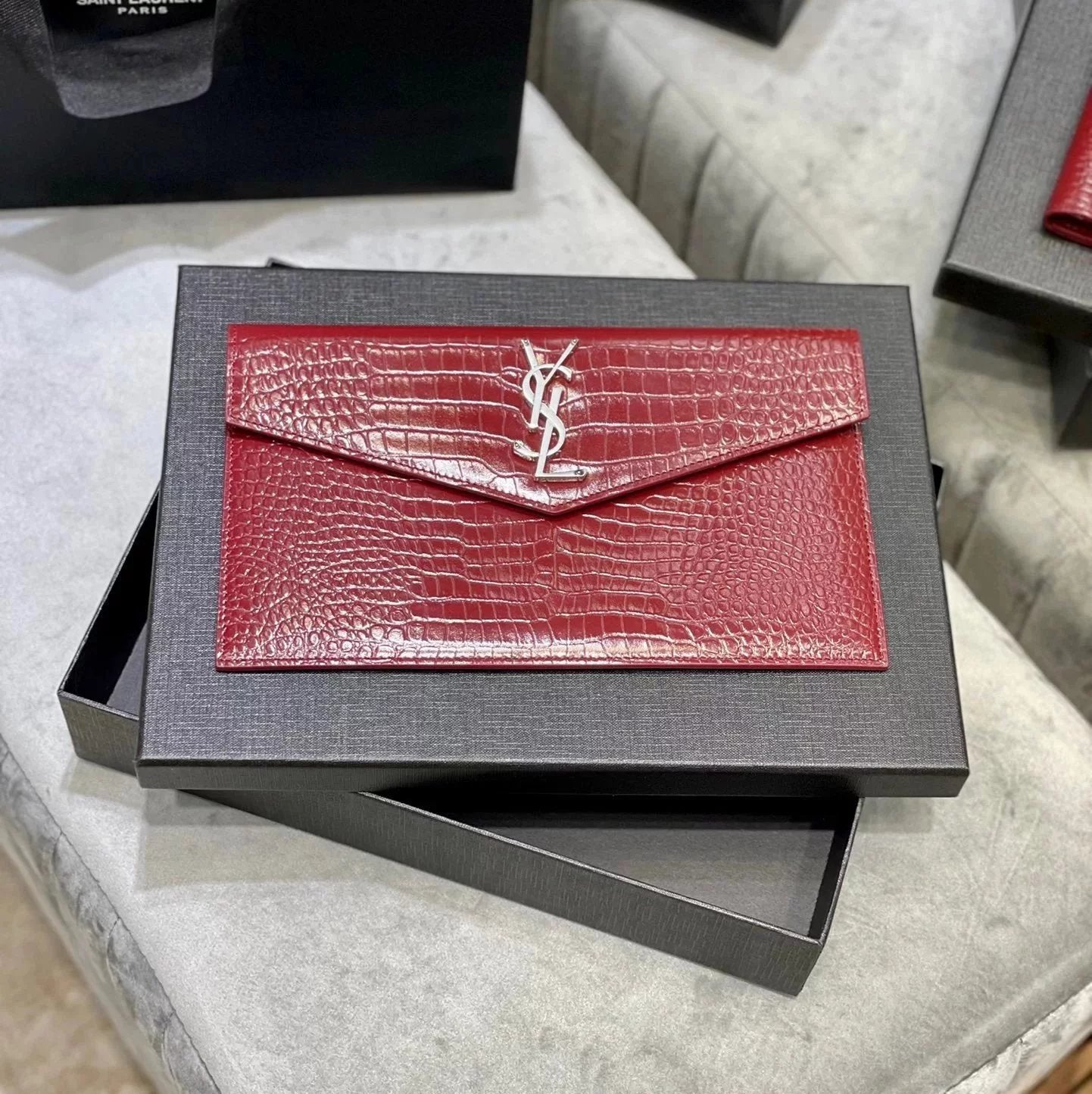 YSL Women's Bag Top version 【Genuine Goods Leather】2022Spring and Summer New Clutch Handbag Crocodile Pattern Cowhide Caviar Women's Cow Leather Bag Clutch Bag