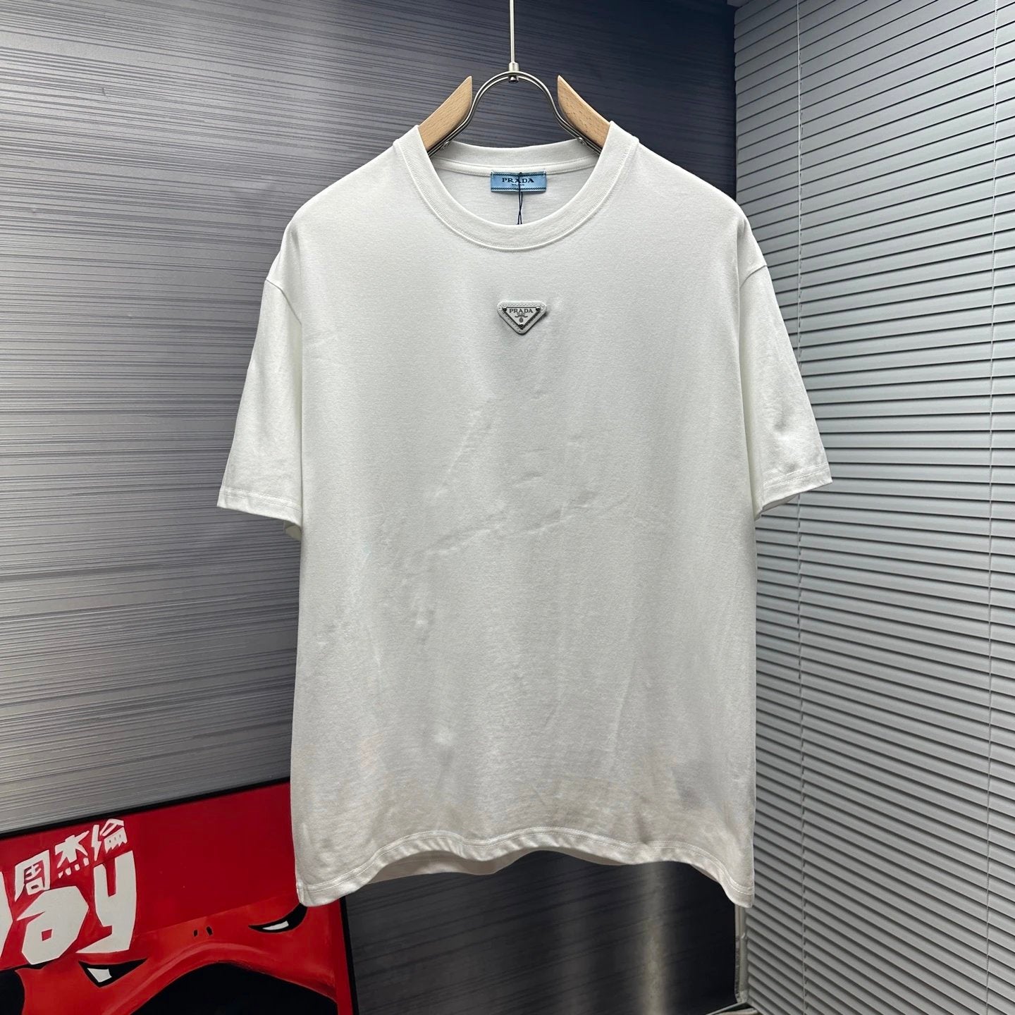 PRADA T-shirt Chest Triangle Logo logo round Neck Short Sleeve25ss New pure cotton T Unisex T-Shirt OS Loose Fit Base Shirt Top Half Sleeve T-Shirt