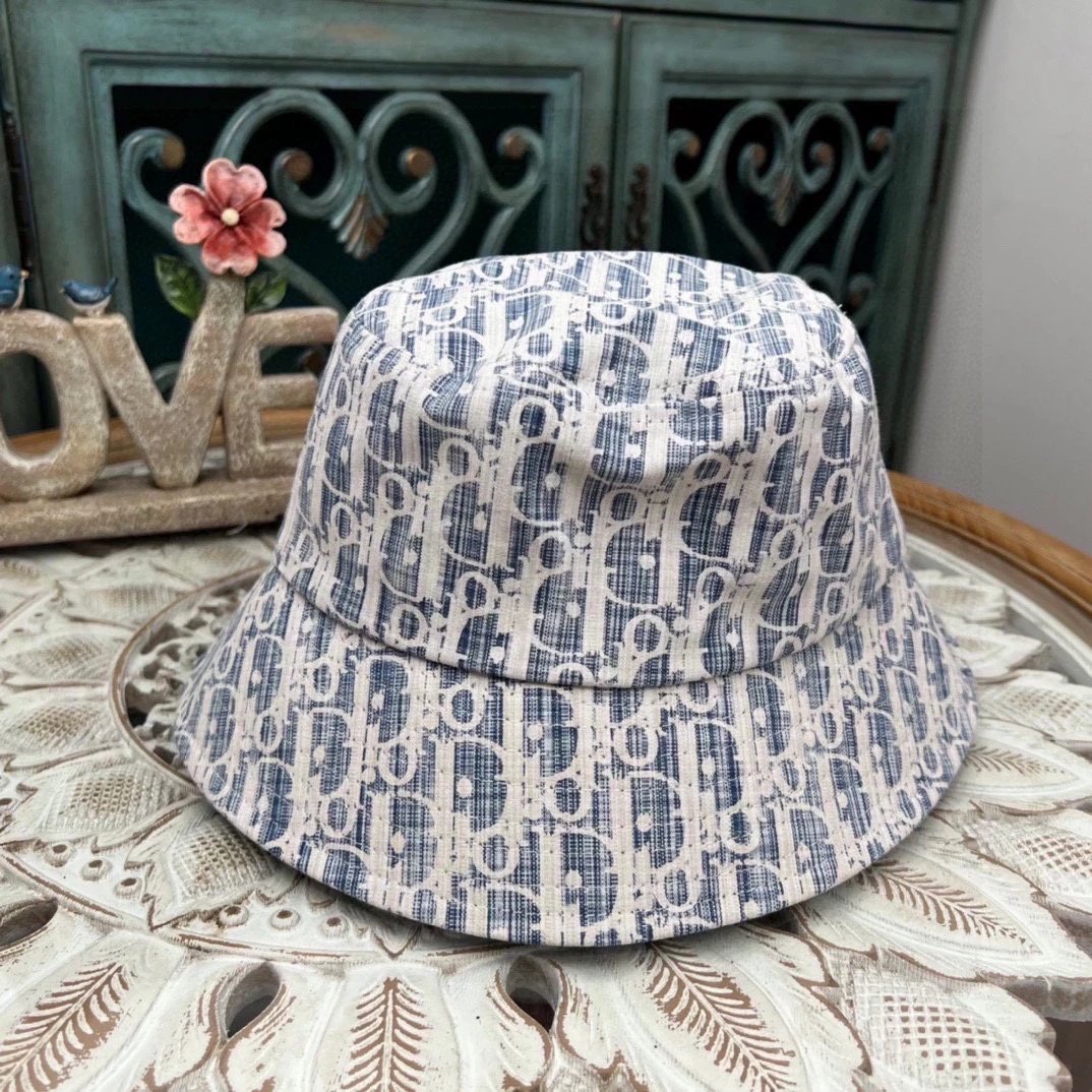 Dior Hat Full Letter Print Jacquard logo Fisherman Hat Casual Sun Protection UV Protection Plain Face Covering Sun Hat Outdoor Versatile Flat Top Bucket Hat