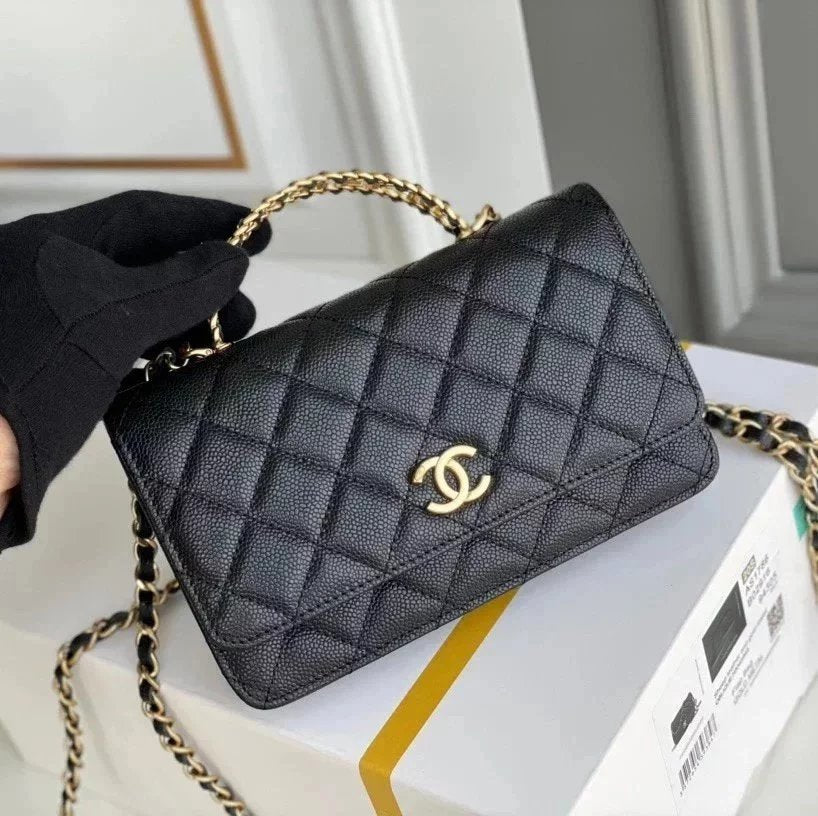 Chanel Women's Bag Top version 【Highest Version】22s New Women's Bag Handle Letters woc Envelope Package Handbag Caviar Cowhide Ball Pattern Flap Bag Chain Messenger Bag Handbag Shoulder Bag Clutch Women's Bag