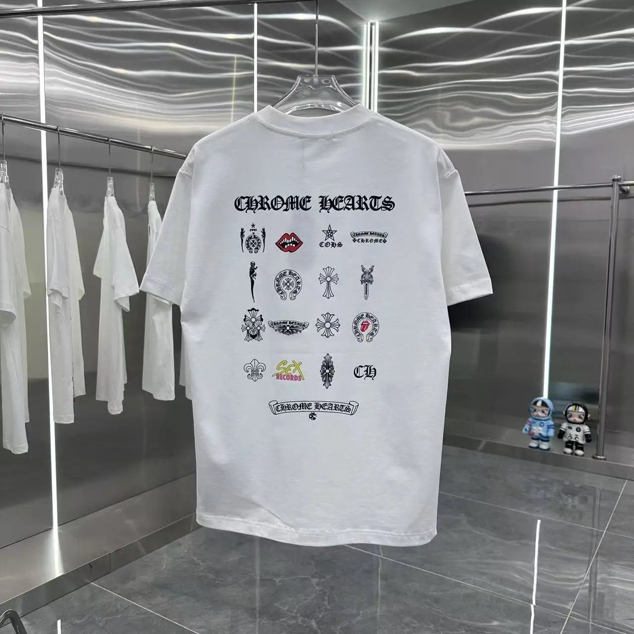 Chrome Hearts T-shirt Neatly Arranged Pattern Print logo round Neck Short Sleeve25ss New pure cotton T Unisex T-Shirt OS Drop Shoulder Loose Fit Base Shirt Top T-Shirt Short Sleeve