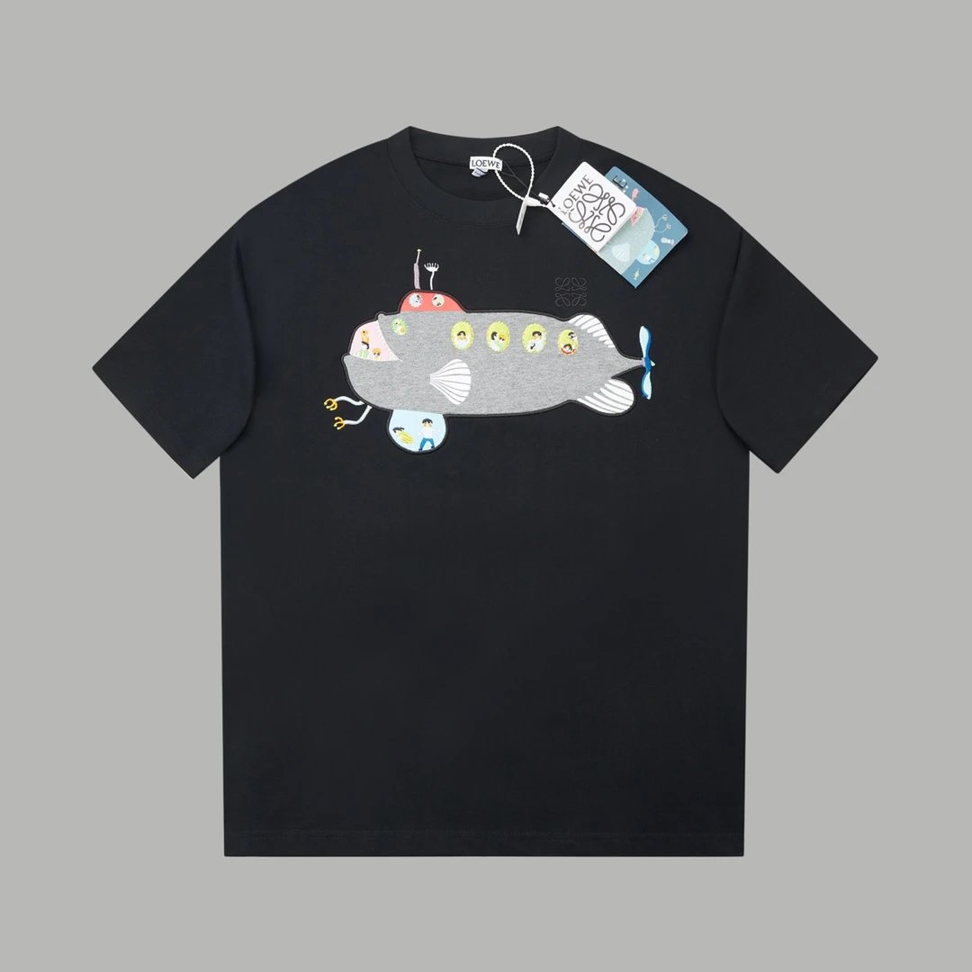 LOEWE T-shirt Submarine Whale Print on the Chest logo round Neck Short Sleeve25ss New Pure Cotton Unisex Style T T-shirt OS Loose Fit Base Shirt Half Sleeve T-Shirt Top Half Sleeve