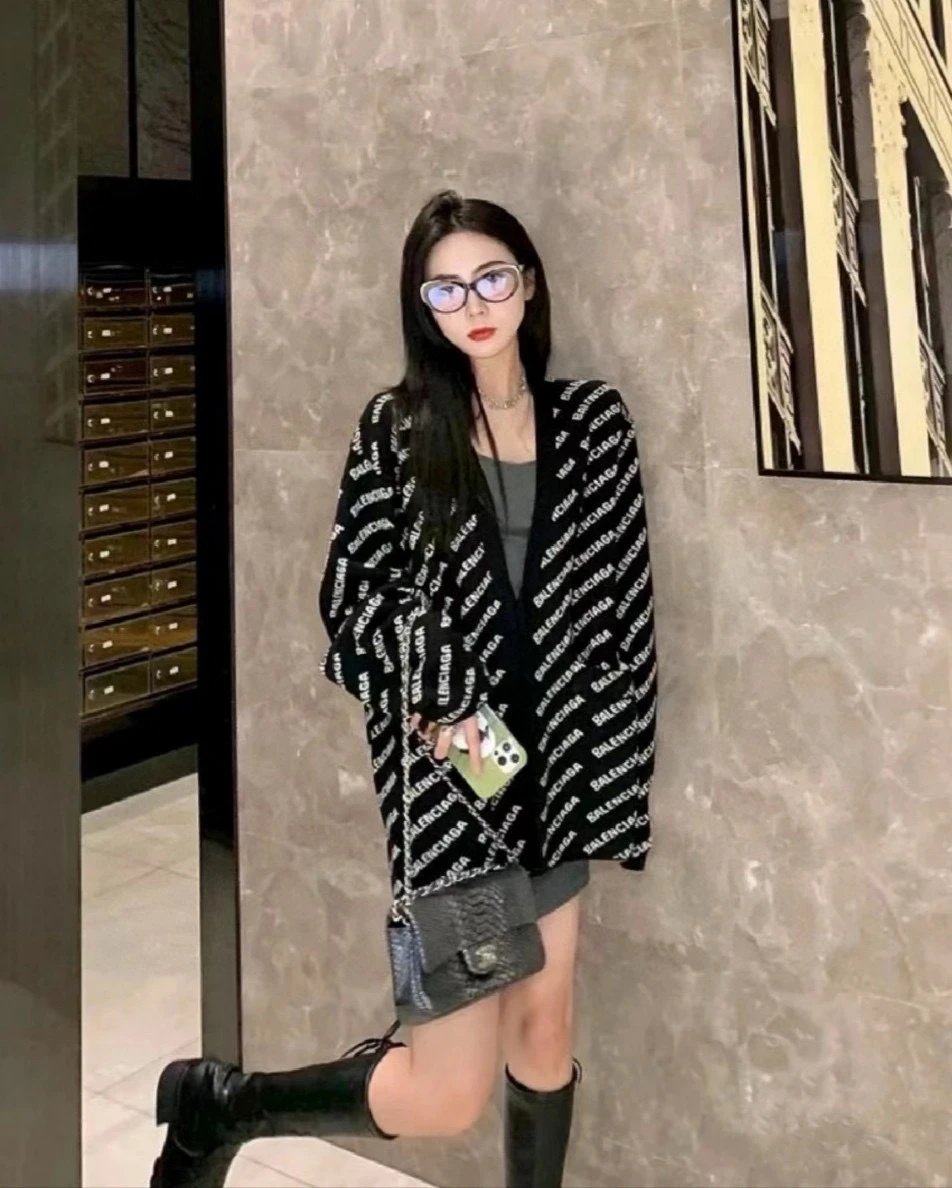 Balenciaga Sweater Full Print Bullet Screen Knit Cardigan Unisex Outerwear Long Sleeve Soft Lazy Style Sweater Coat Thickened Versatile Casual Wear