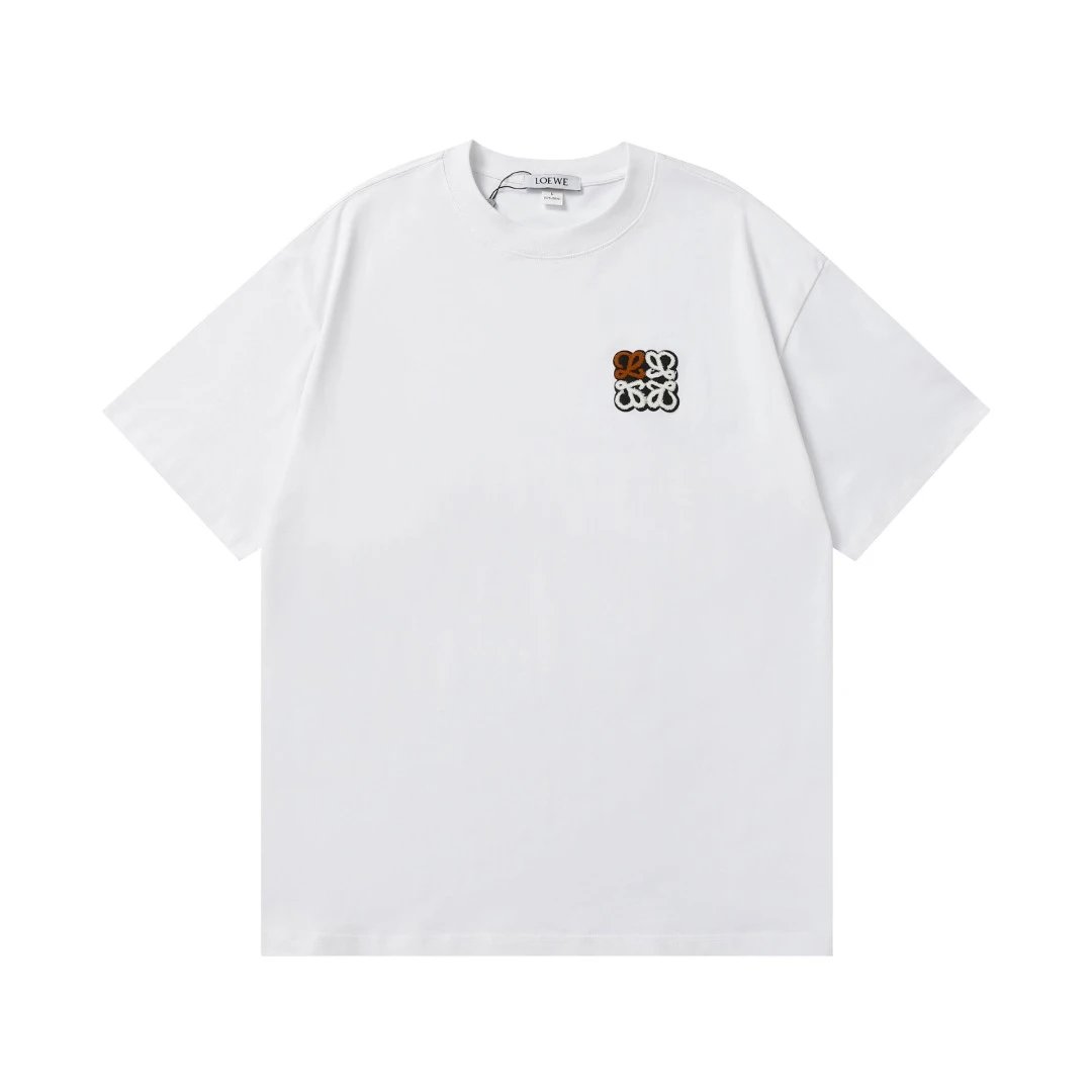 LOEWE T-shirt Towel Embroidery Logo Logo Crew Neck Short Sleeve25ss New Pure Cotton Unisex Style T T-shirt OS Loose Fit Base Shirt Short Sleeve T-Shirt Top
