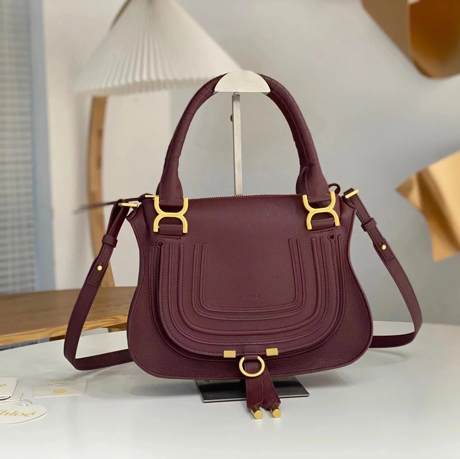 Chloe Bag Top version 【Original Genuine Goods Leather】chloe-marcie Classic Hand Holding Saddle Bag Women's Commuter Bag Briefcase Handbag Shopping Bag Shoulder Messenger Bag Women's Saddle Bag