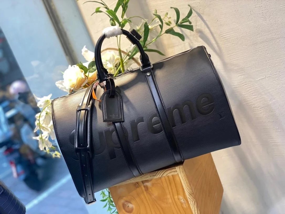 Louis Vuitton LV Travel Bag Top version Original Black supremekeepall45Travel Bag Travel Bag Luggage Bag Luggage Bag Imported Cowhide Water Ripple All-Steel Hardware Model M53419Size45×27x20