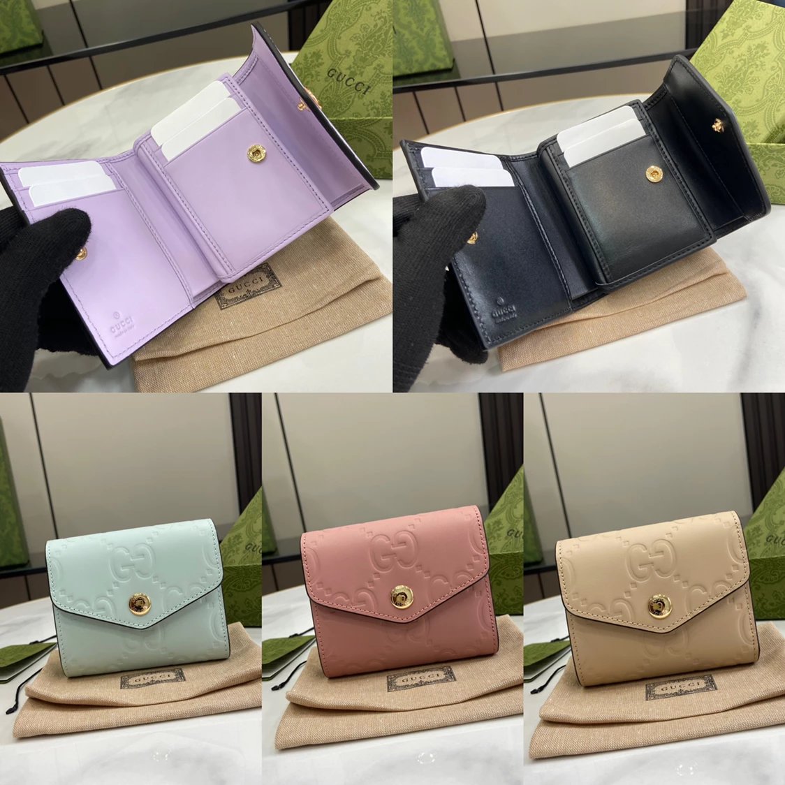 Gucci Wallet Top version 【High Version Original Leather】2024New/Ophidia Series Mini Trifold Wallet Women's Wallet Women's Wallet Coin Purse Small Wallet Women's Bag Embossed Original Leather9.5cm Model：772793