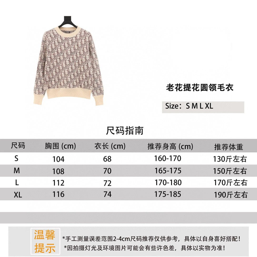 Dior Sweater 24Fw Presbyopic Jacquard round Neck Sweater for Men and Women