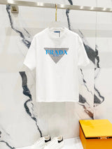 PRADA T-shirt Small Letter Overlapping Triangle Logo Print logo round Neck Short Sleeve25ss New Pure Cotton Unisex Style T T-shirt OS Loose Fit Base Shirt Half Sleeve T-Shirt Top Half Sleeve