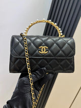 Chanel Women's Bag Top version 【**Original Leather】23B Metal Letter Pearl Wrist kelly Package Pearl Bag。Wrist Small Waste Bag Dinner Bag Handbag Mobile Phone Bag Women's Bag