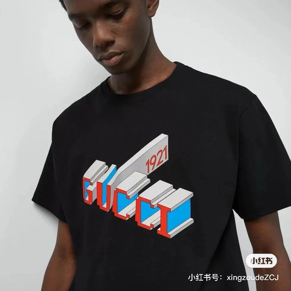 Gucci T-shirt 3D Letter Print on the Chest logo round Neck Short Sleeve25ss New Pure Cotton Unisex Style T T-shirt OS Loose Fit Base Shirt Half Sleeve T-Shirt Top Half Sleeve
