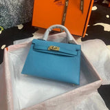 Hermes women's bag Top version New Women's Bag Minikellyll Kelly Bag Second Generation Epsom Leather Handmade Wax Line19cm