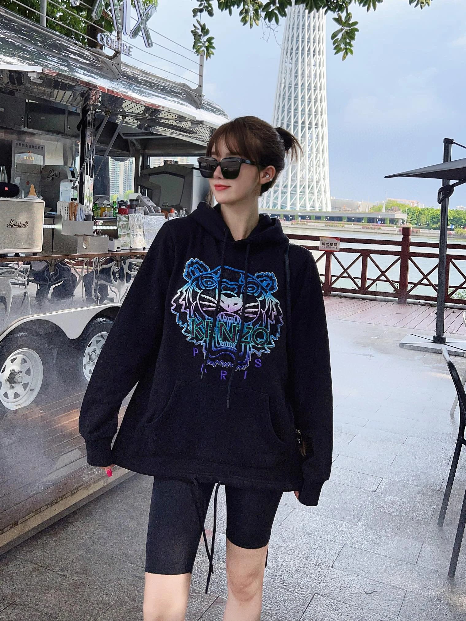 Kenzo Hoodie Tiger Head Embroidered Hoodie Same Style for Men and Women