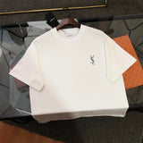 YSL T-shirt 2025New Embroidery logo Round neck short-sleeve pure cotton T T-shirt ins Unisex Basic Shirt Simple Summer New Casual T-Shirt
