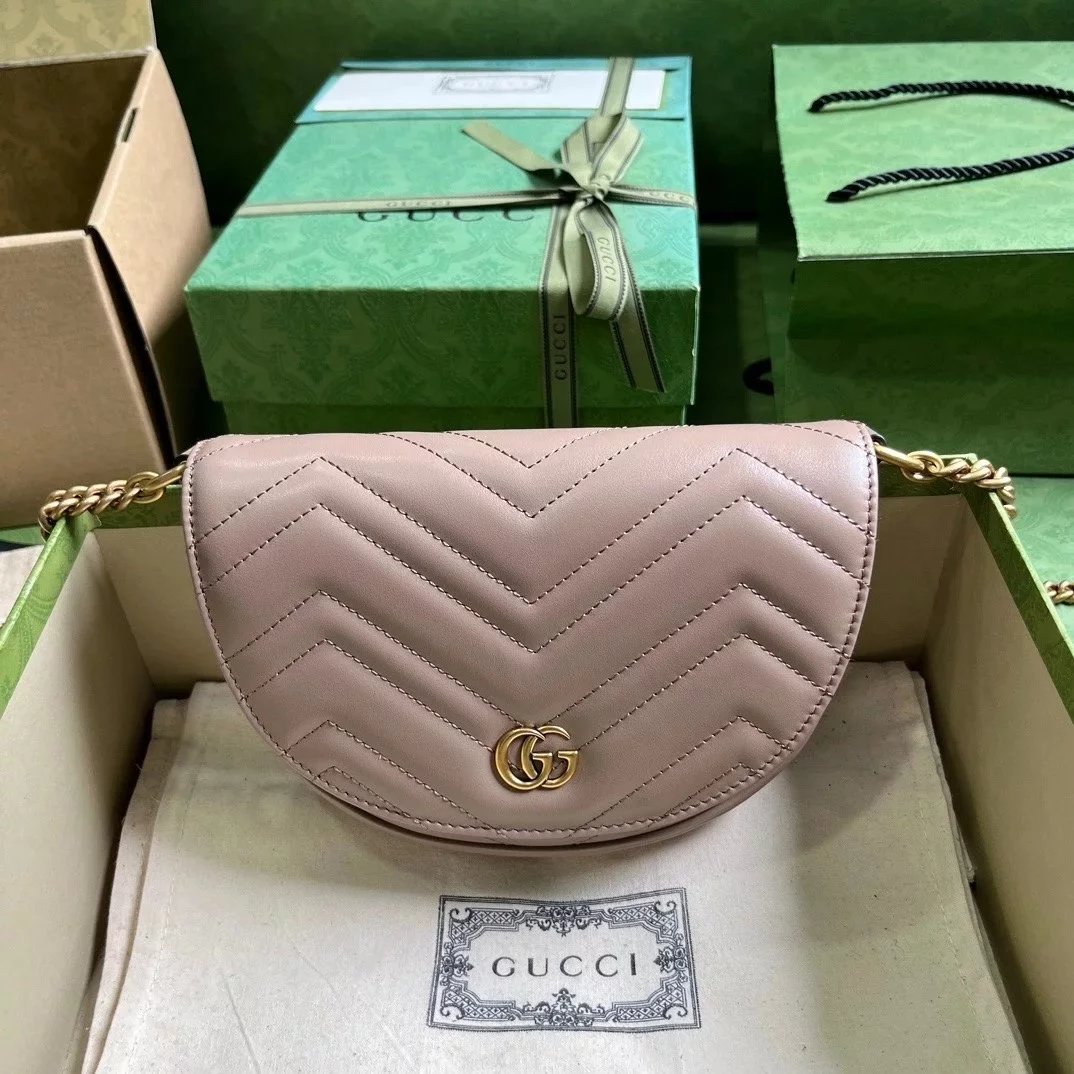 Gucci Women's Bag Top version 【Original Genuine Goods Leather】2023New Crescent Saddle Bag Marmont Series Quilted Chain Small Saddle Bag Ma Meng Series Hobos Dumpling Bag Selenodont Bag Semicircle Bag Flip Small Mailman Bag Women's Bag746431