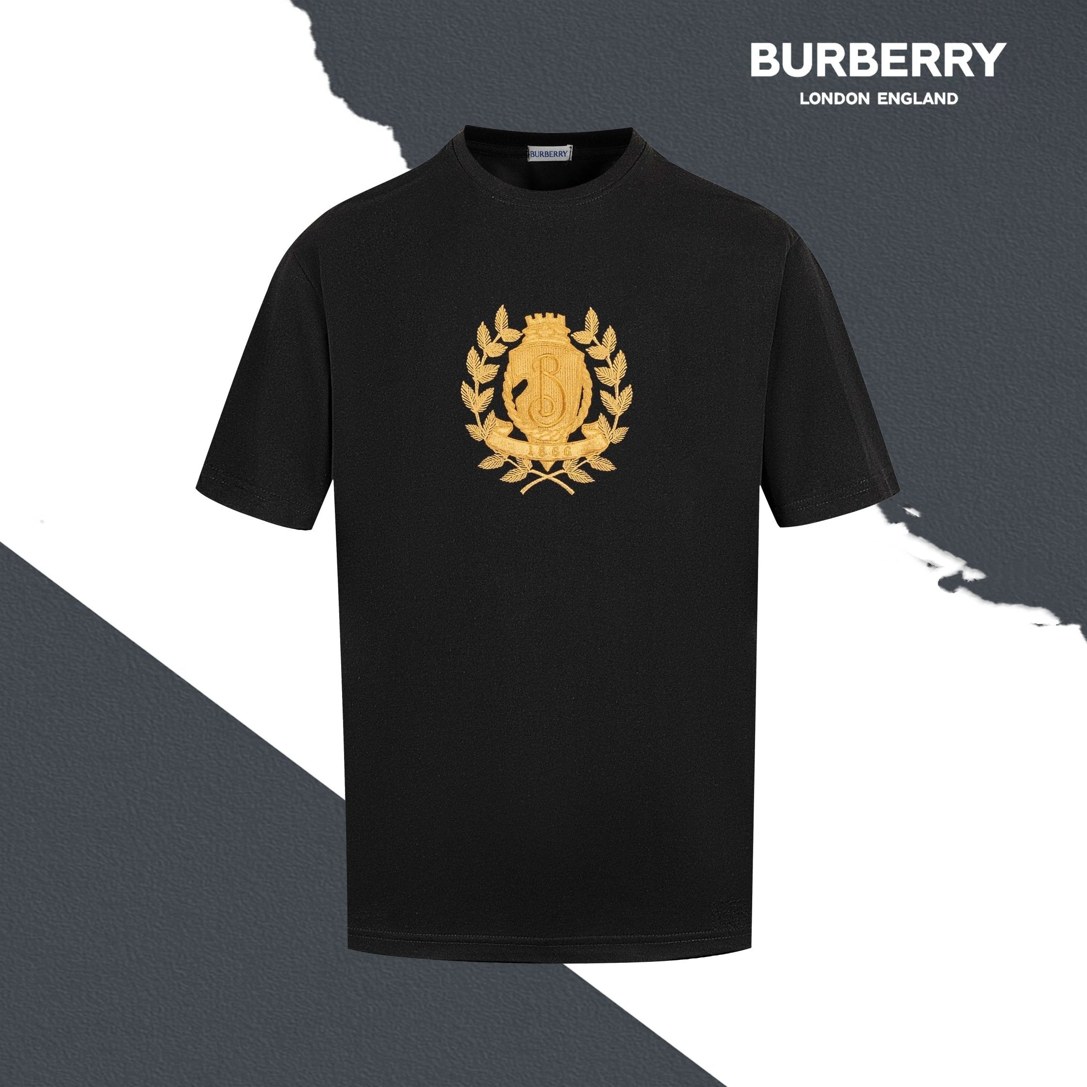 Burberry T-shirt Gold Leaf Emblem Pattern Embroidery on the Chest logo round Neck Short Sleeve25ss New Pure Cotton Unisex Style T Casual T-Shirt Base Layer Shirt OS Loose Fit Half Sleeve Top Plus Size