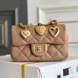 Chanel Women's Bag Top version 【Original Leather Products】2022New Chinese Valentine's Day Love Chain Bag Big Mini Fat Fang CF Bag Heart-Shaped Chain Flap Bag Peach Heart Ornaments New Women's Bag Crossbody Bag