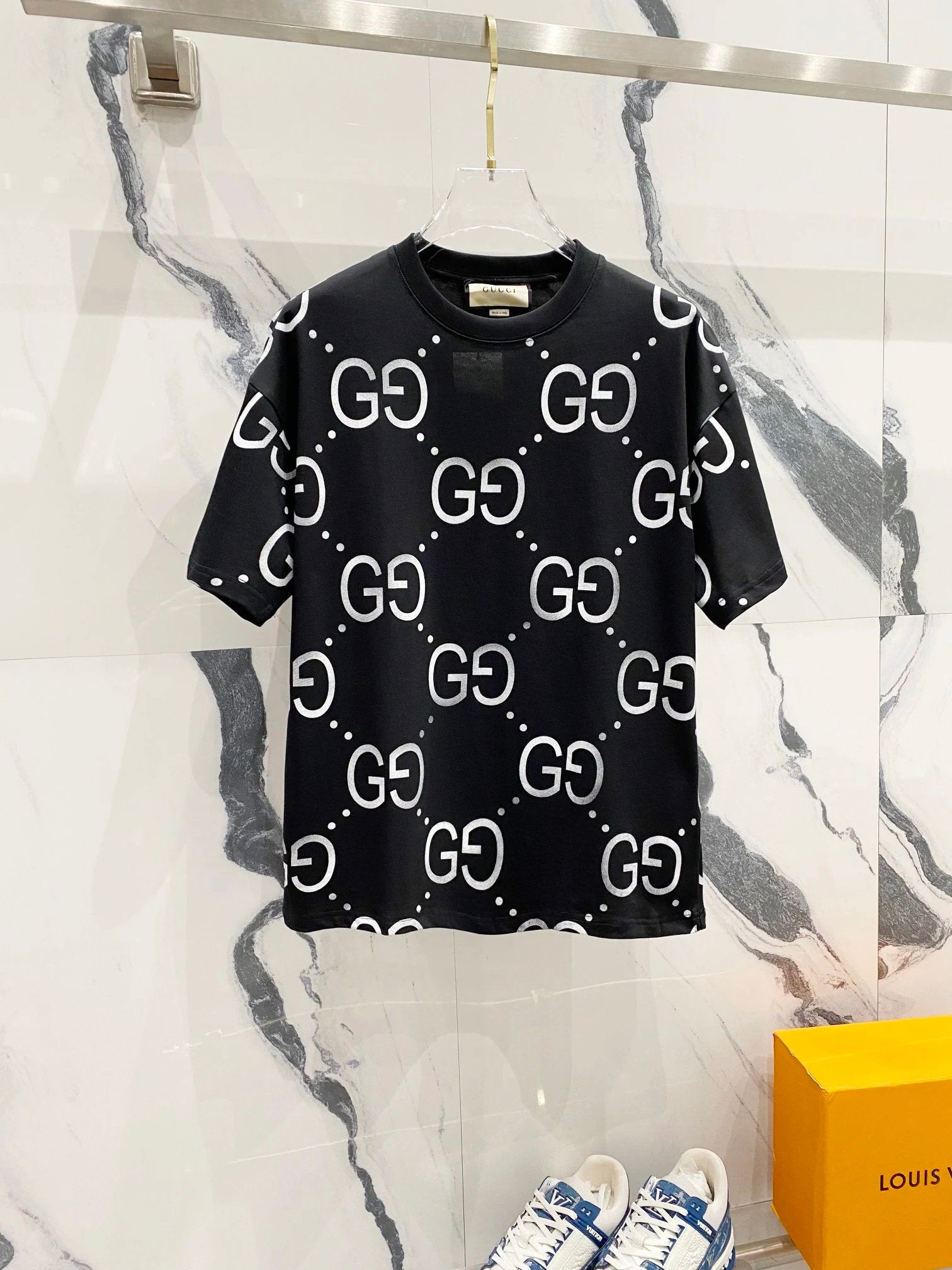 Gucci T-shirt Classic Full Print GG Letters LOGO Printed Logo Crew Neck Short Sleeve Pure Cotton T Unisex T-Shirt OS Loose Fit Base Shirt Summer Casual Simple T-Shirt