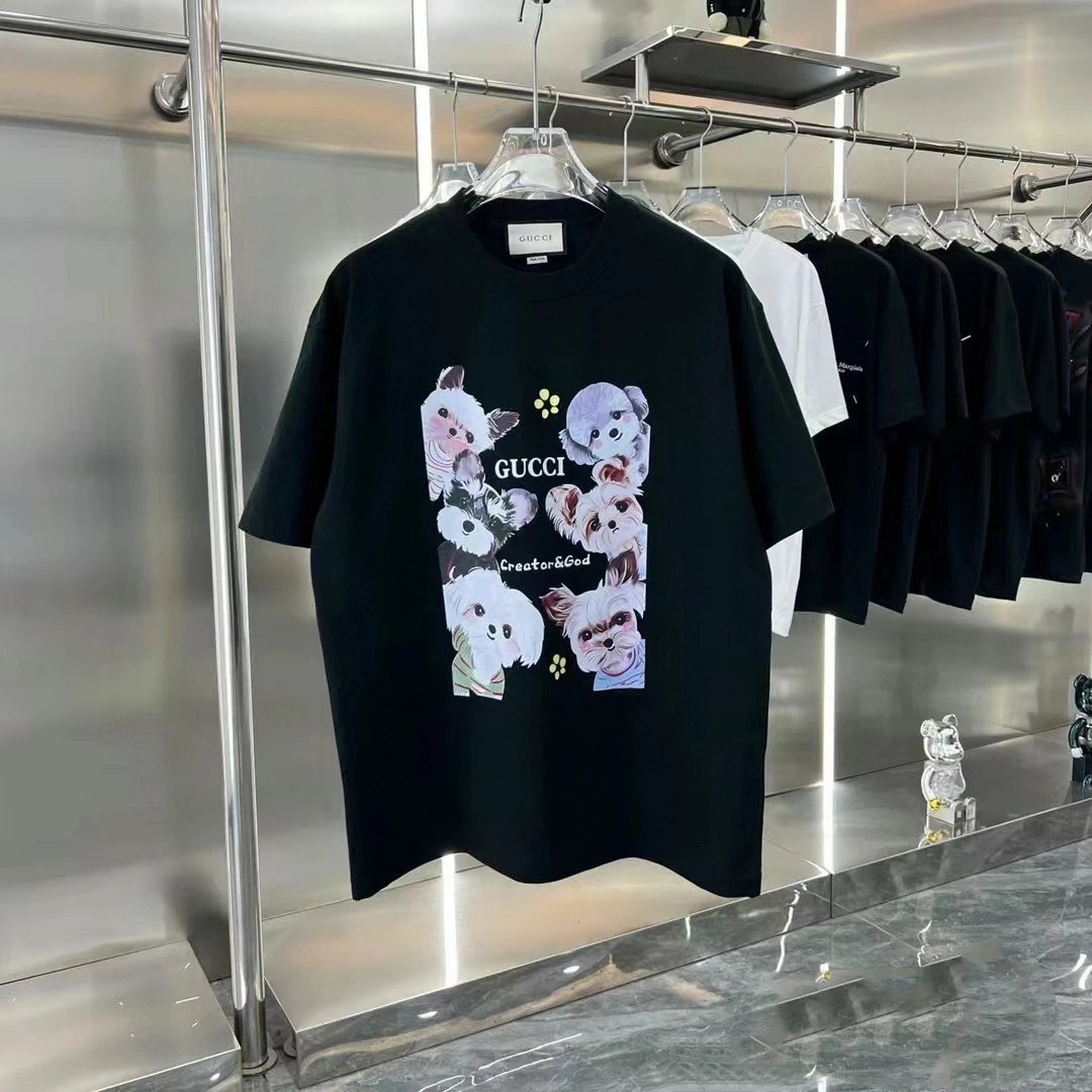Gucci T-shirt Chest Dog Pattern Print logo round Neck Short Sleeve25ss New Pure Cotton Unisex Style T T-shirt OS Loose Fit Base Shirt Top Half Sleeve T-Shirt