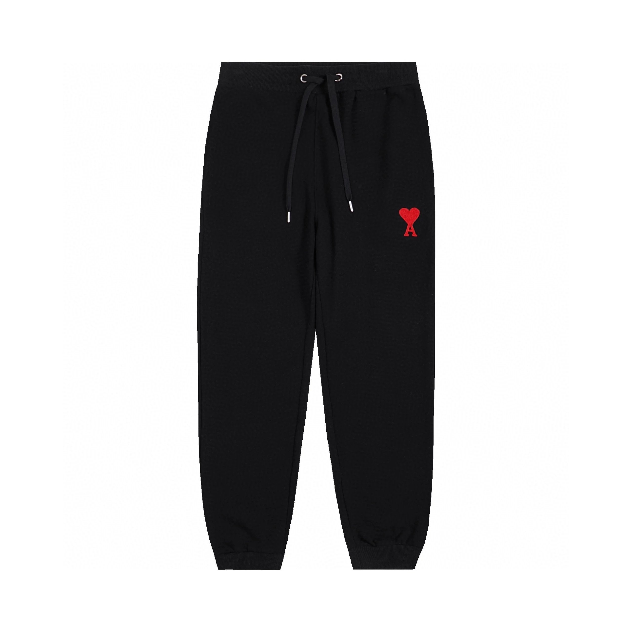 Ami Sweatpants Top Version Autumn and Winter Red New Style Mid-Love Embroidered Sweatpants Men's and Women's Trousers Ankle-Tied