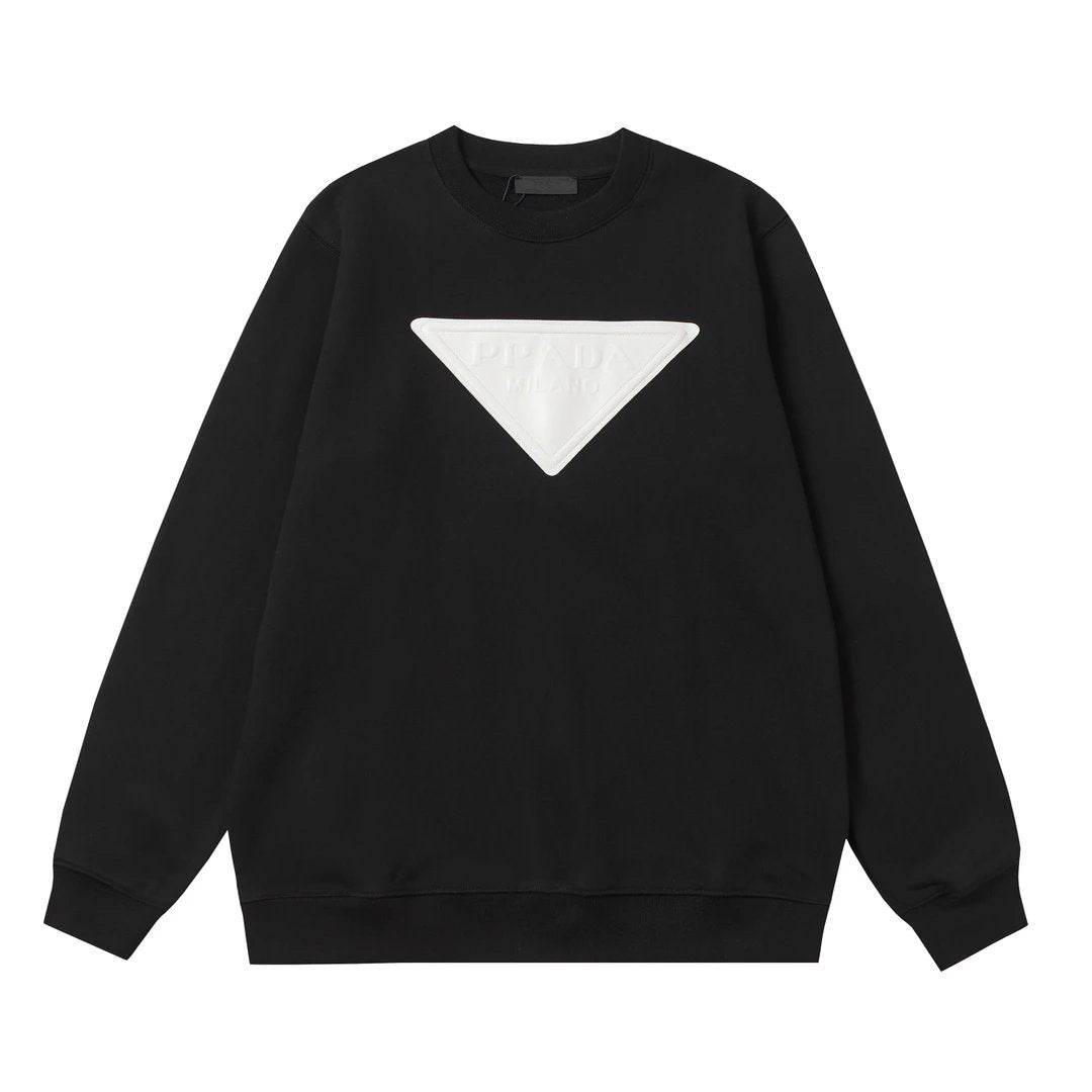 PRADA Hoodie Front chest logo Textured Print Crewneck Sweatshirt Casual Loose Fit Versatile Pure Cotton Terry Pullover Sportswear os Basic Layer T-Shirt for Men and Women Same Style24ss Autumn and Winter New Products