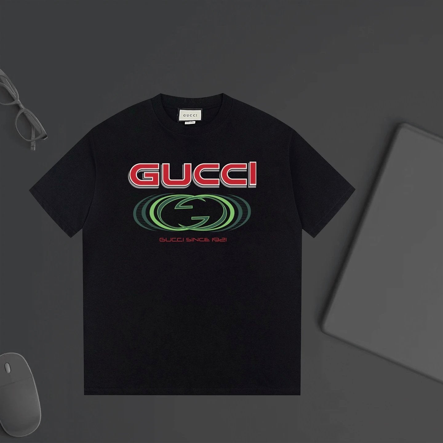 Gucci T-shirt Gradient Double Chest G Letter Printing logo round Neck Short Sleeve25ss New Pure Cotton Unisex Style T T-shirt OS Loose Fit Base Shirt Top Half Sleeve T-Shirt