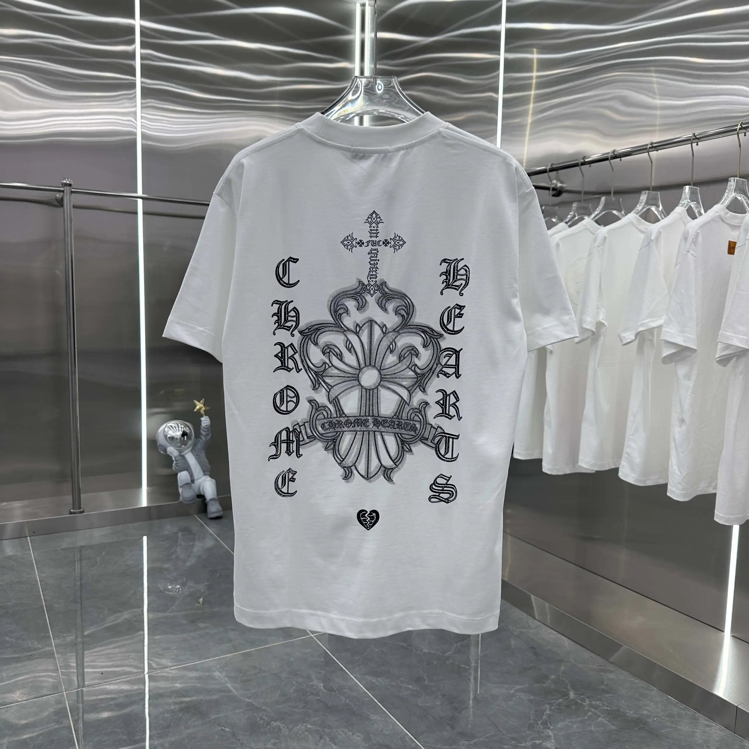 Chrome Hearts T-shirt Patchwork Embroidery+Ink Print Crew Neck Short Sleeve25ss New Pure Cotton Unisex Style T Casual T-Shirt Base Layer Shirt OS Loose Fit Half Sleeve Top Plus Size