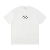 Alo Yoga T-shirt Front and back brand letter print logo round Neck Short Sleeve25ss New pure cotton T Unisex T-Shirt OS Drop Shoulder Loose Fit Base Shirt Top T-Shirt Short Sleeve